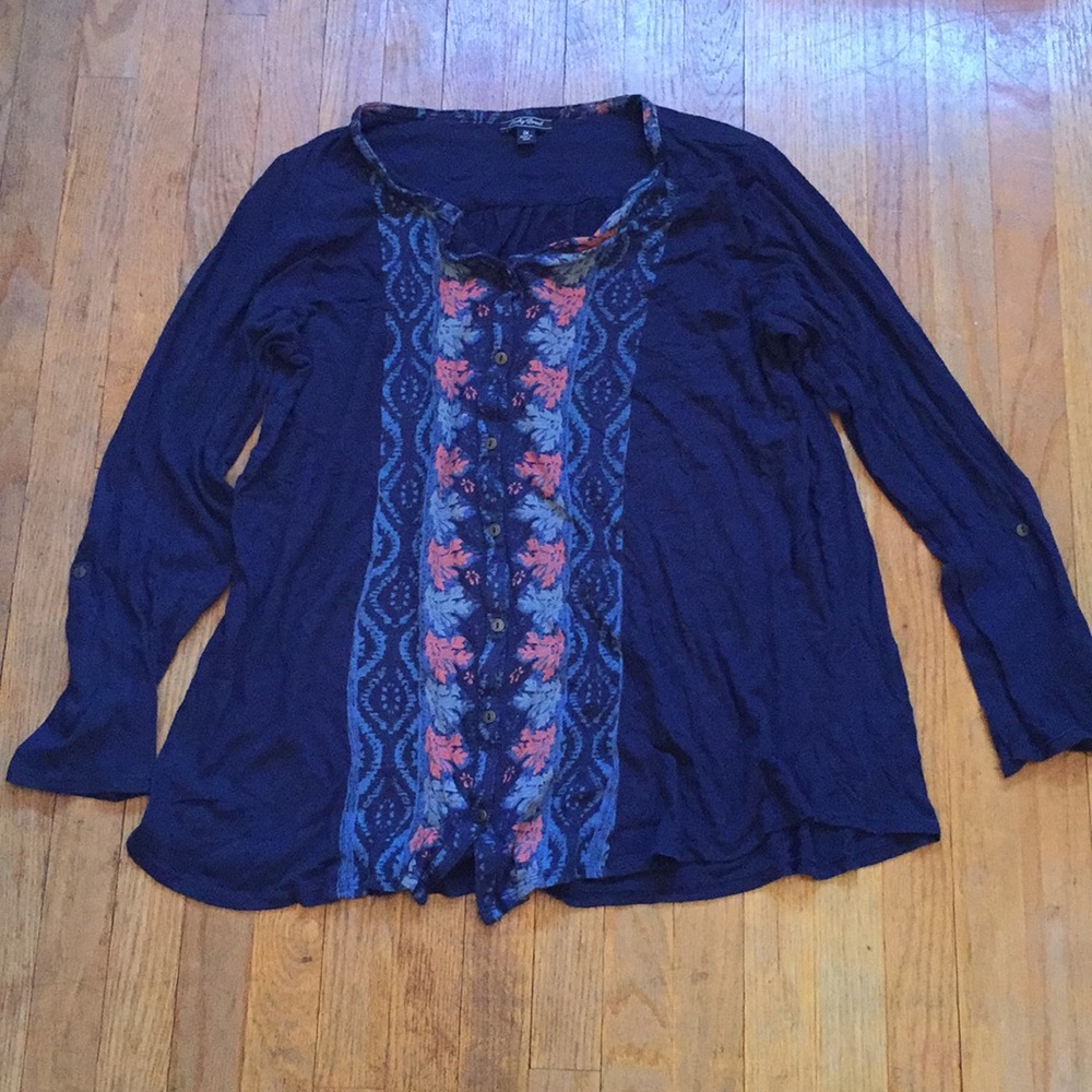 Lucky Button Front Blouse Navy Floral Size 1 X